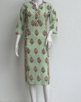 Floral Kurta – Pink Flowers on Pastel Green