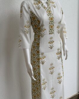 Yellow Flowers on White Kurta