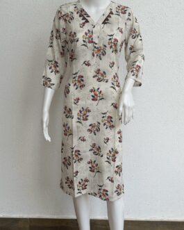 Multi color flowers on off white kurta