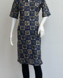 Peacock and elephant print kurta – Blue