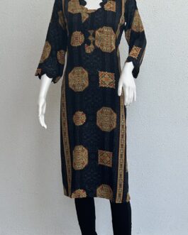 Charcoal blue hexagon kurta